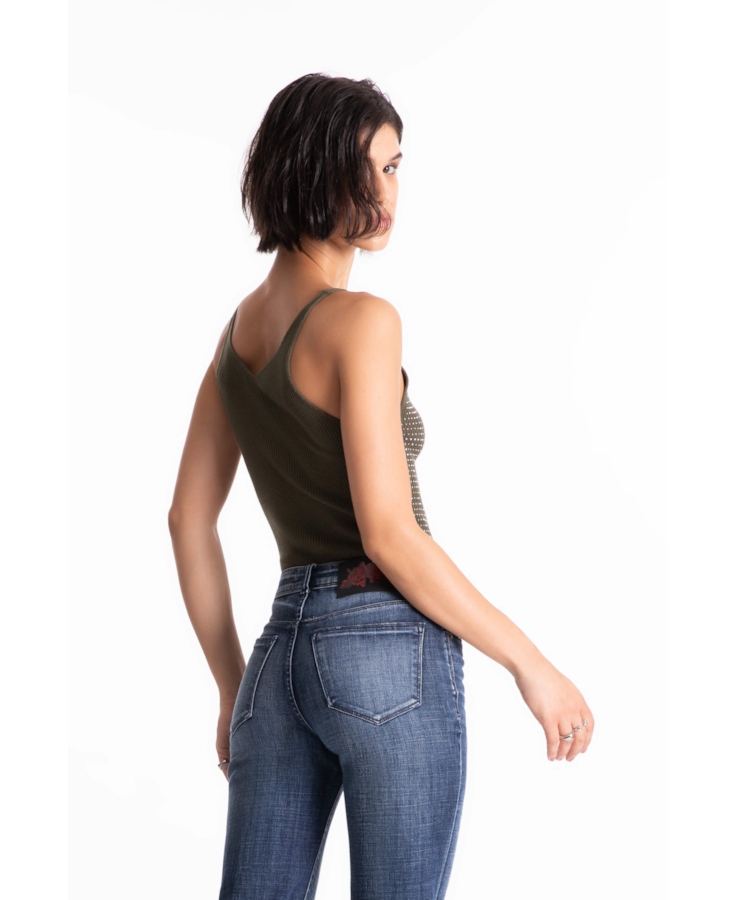 Blusa Ribbed Hotfix Knit Verde Militar