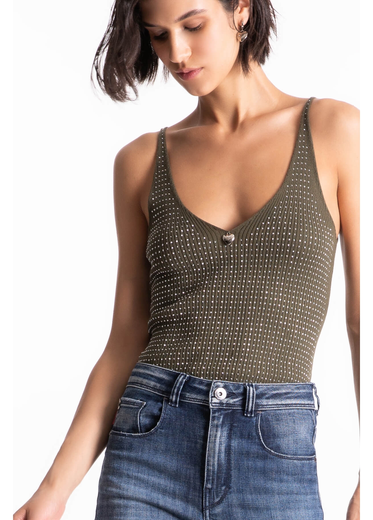 Blusa Ribbed Hotfix Knit Verde Militar
