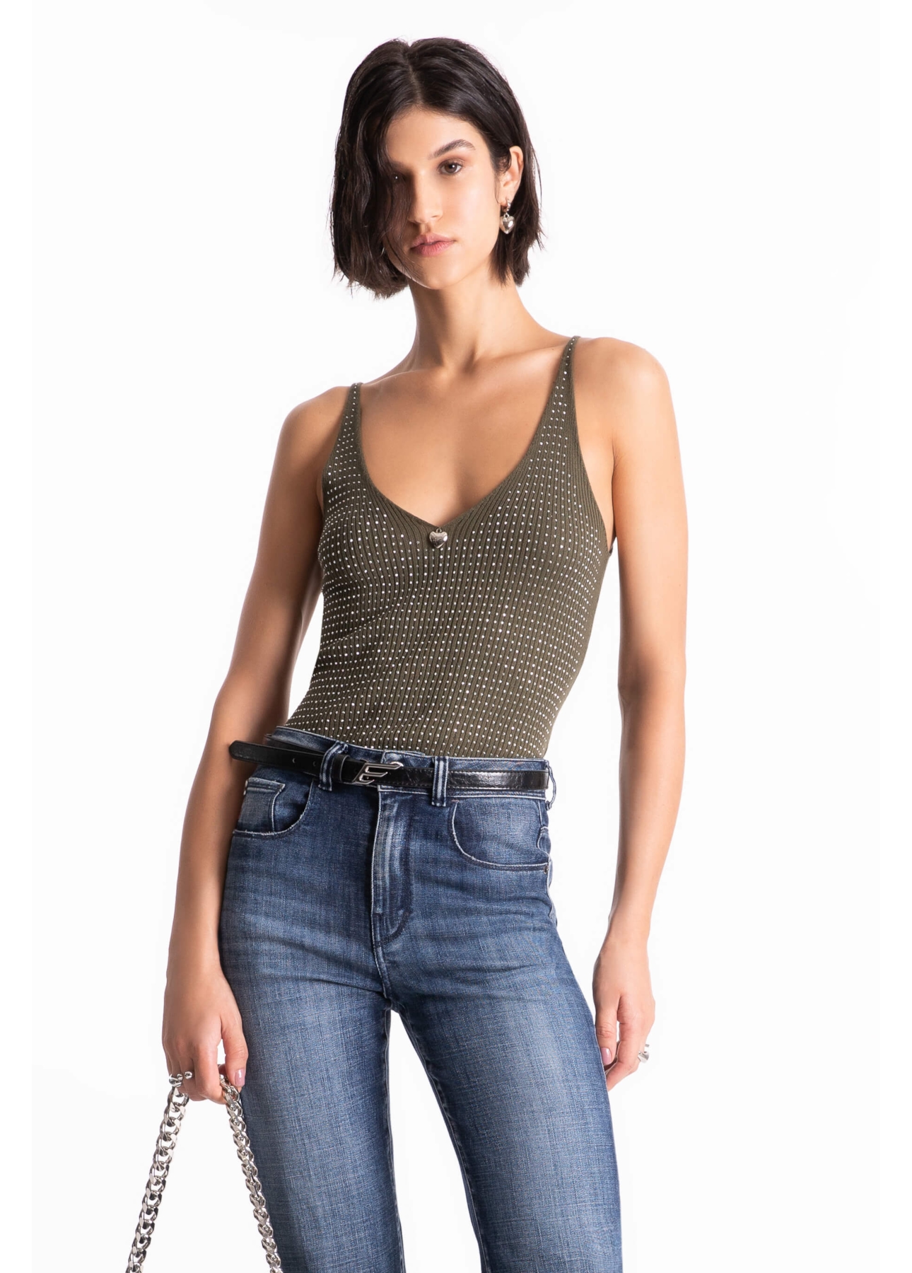 Blusa Ribbed Hotfix Knit Verde Militar