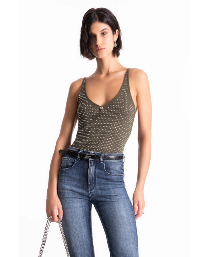 Blusa Ribbed Hotfix Knit Verde Militar