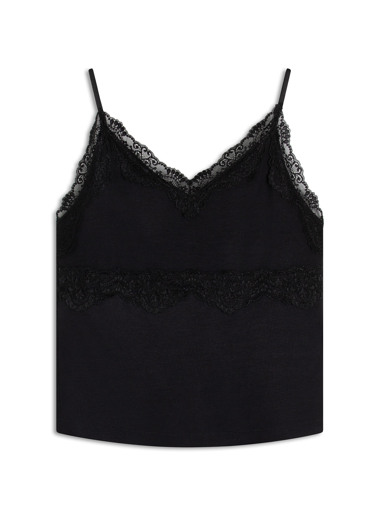 Blusa Ribbed Lace Sleeveless Preto