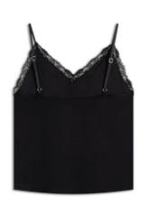 Blusa Ribbed Lace Sleeveless Preto