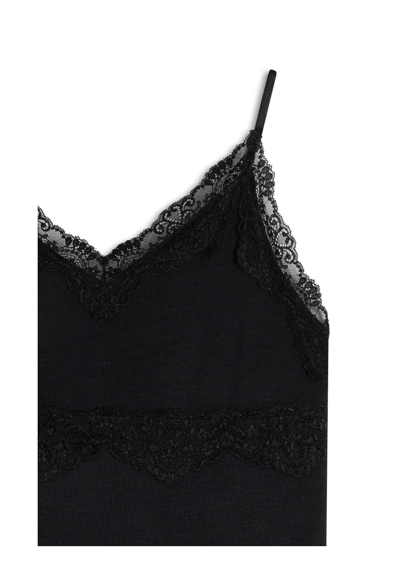 Blusa Ribbed Lace Sleeveless Preto