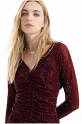 Blusa Shine Hotfix Ruching Vinho