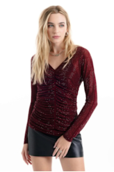 Blusa Shine Hotfix Ruching Vinho