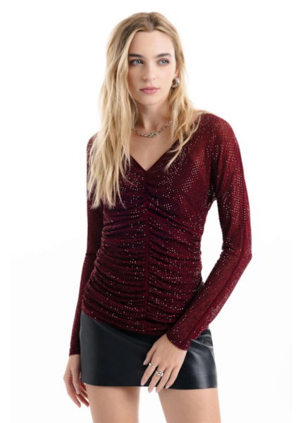 Blusa Shine Hotfix Ruching Vinho