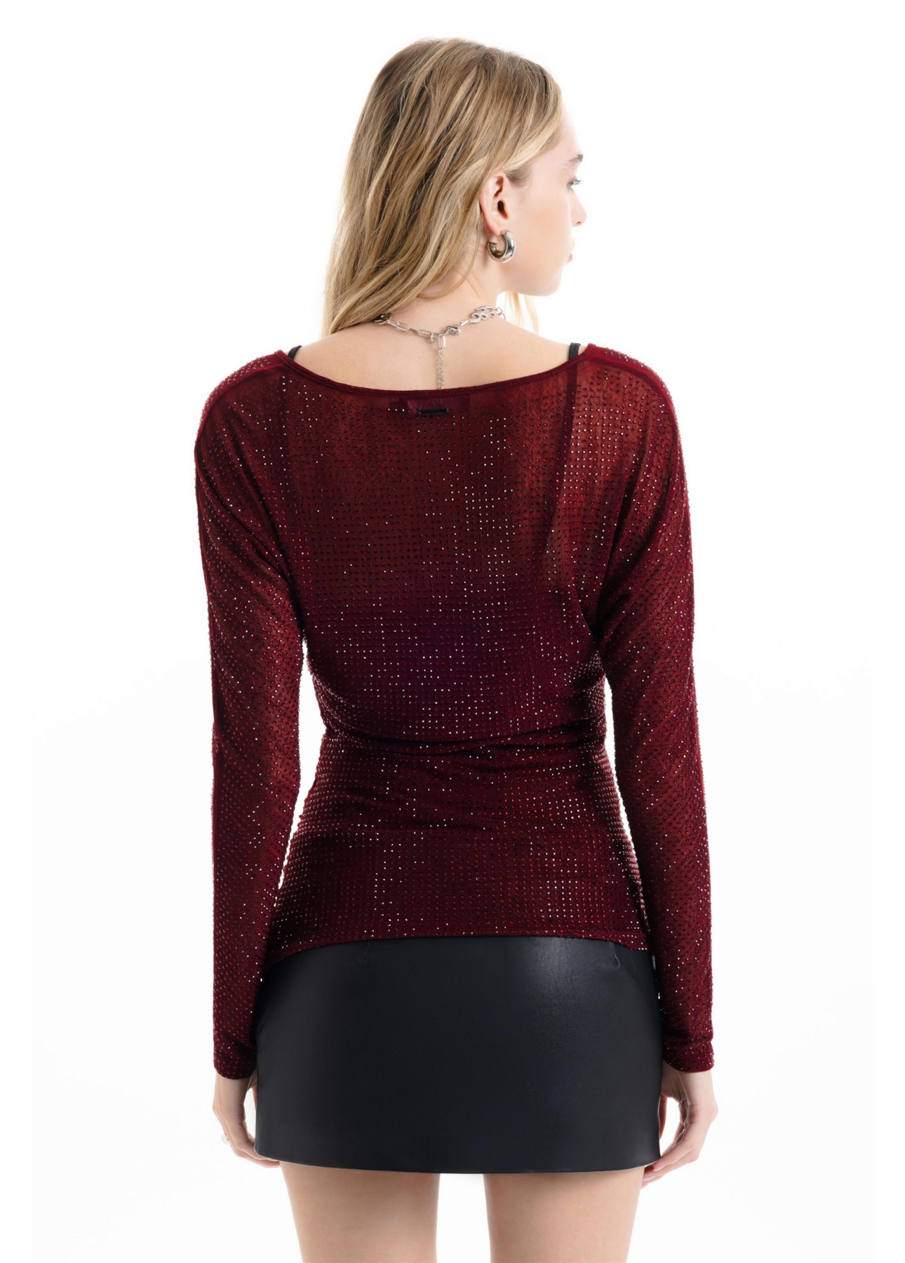 Blusa Shine Hotfix Ruching Vinho