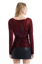 Blusa Shine Hotfix Ruching Vinho