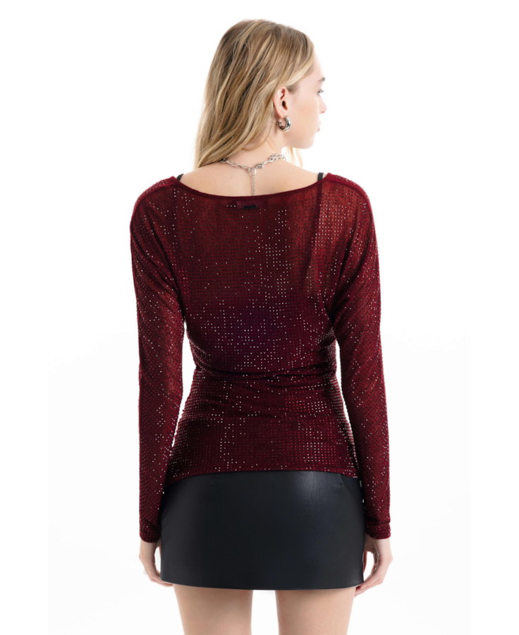 Blusa Shine Hotfix Ruching Vinho