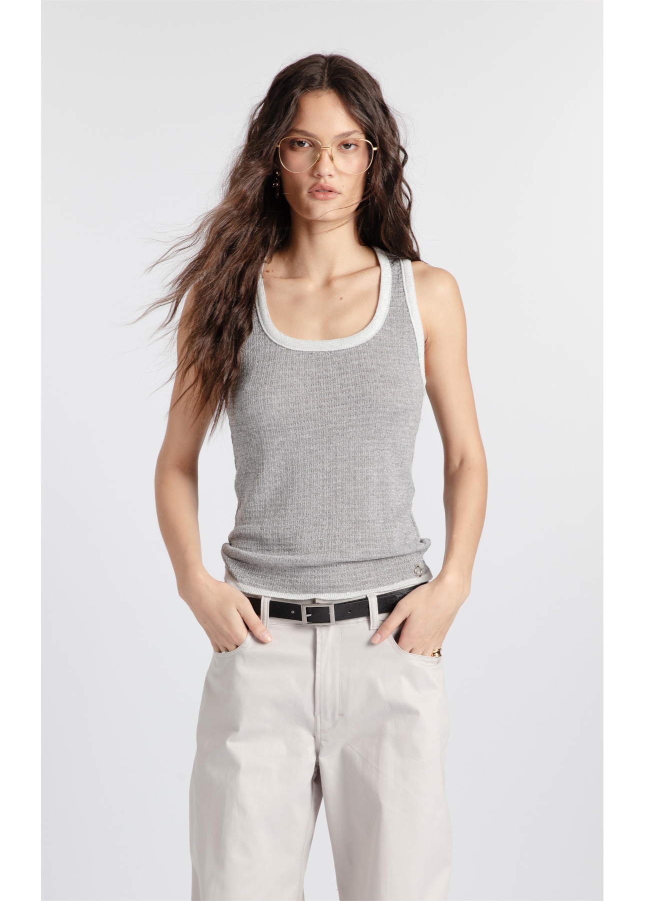 Blusa Shine Piping  Prata
