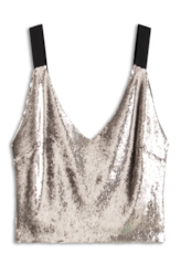 Blusa Shine Sequins Deep Neckline Prata