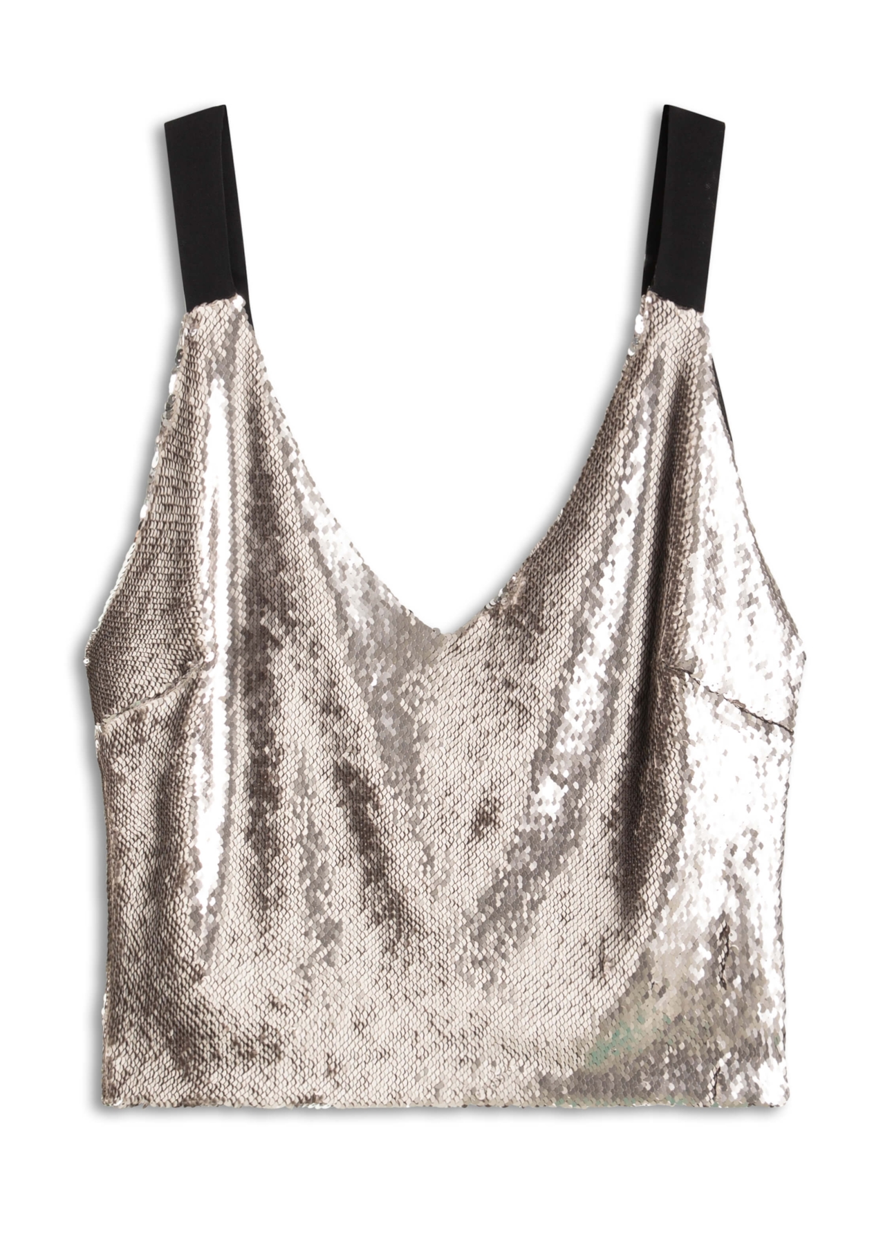 Blusa Shine Sequins Deep Neckline Prata