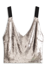 Blusa Shine Sequins Deep Neckline Prata