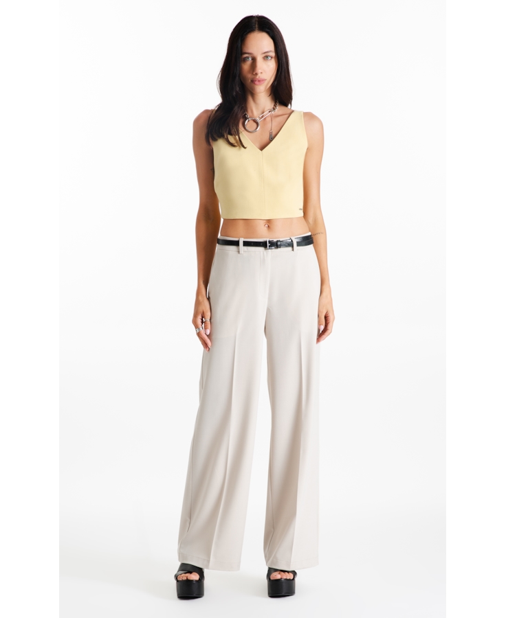Blusa Tailoring v Neckline Cropped Trigo