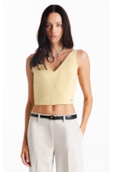 Blusa Tailoring v Neckline Cropped Trigo