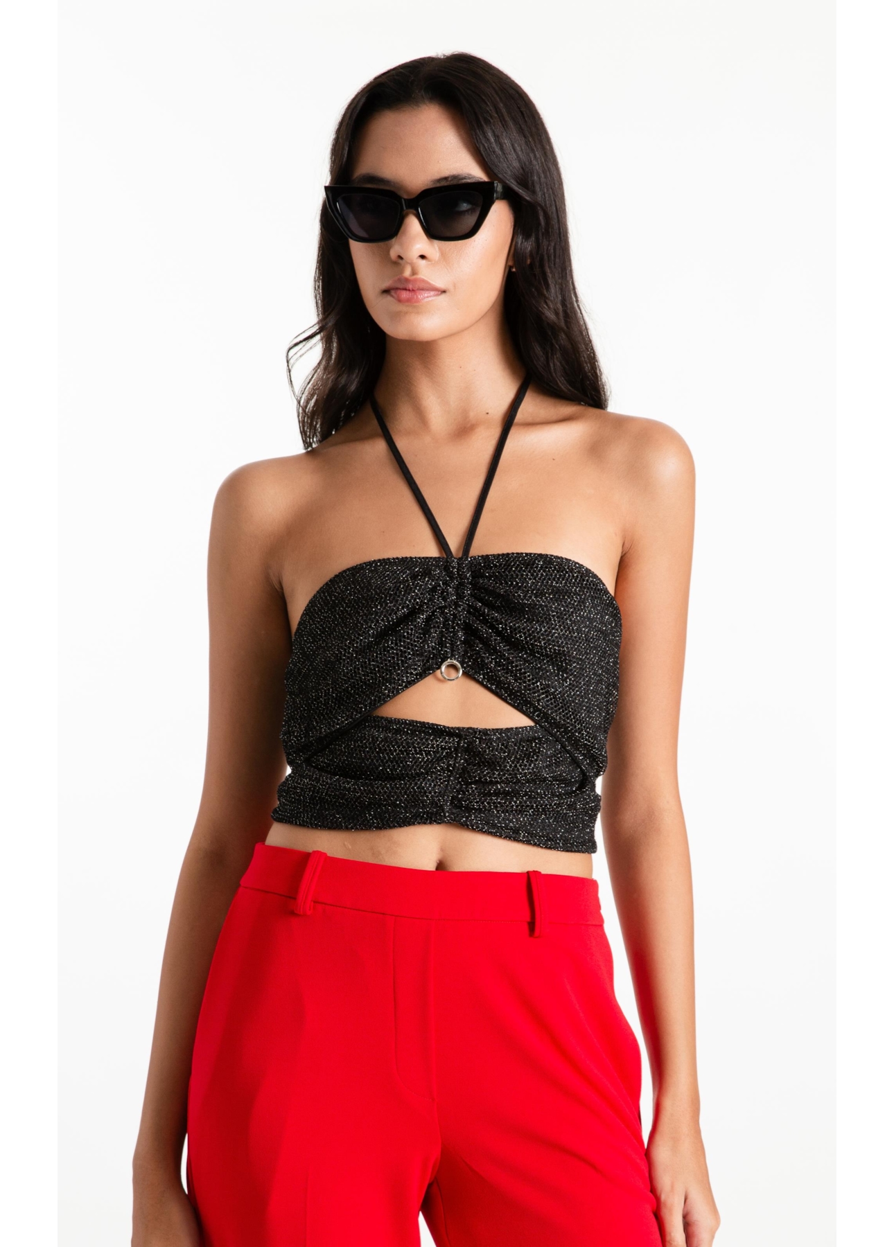 Blusa Top Fancy Net Lux Draped Preto