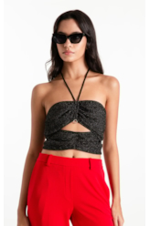 Blusa Top Fancy Net Lux Draped Preto