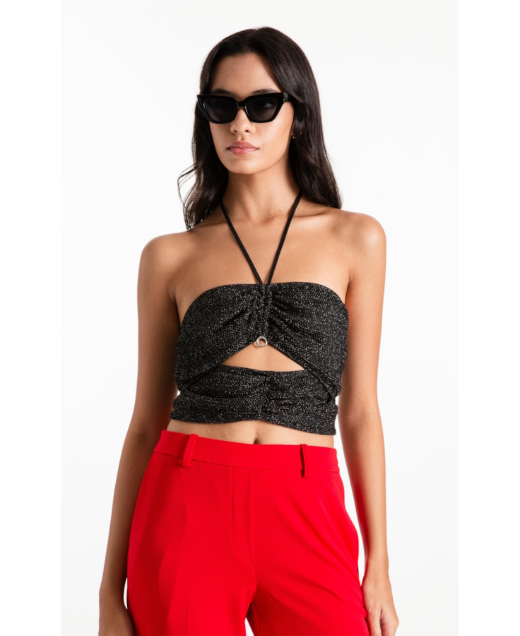 Blusa Top Fancy Net Lux Draped Preto