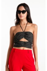 Blusa Top Fancy Net Lux Draped Preto