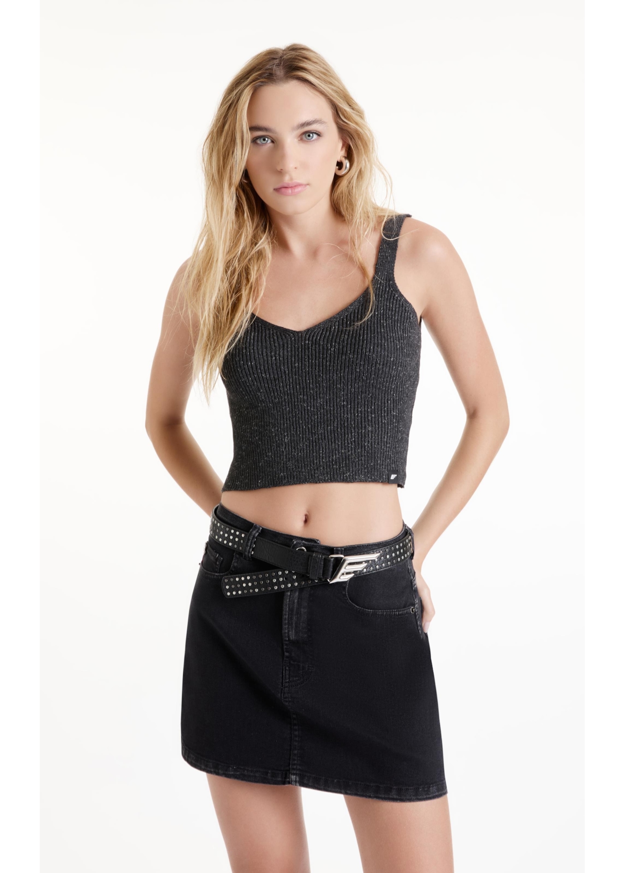 Blusa Top Flamme Ribbed Chumbo Mescla