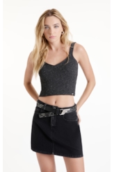 Blusa Top Flamme Ribbed Chumbo Mescla