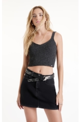 Blusa Top Flamme Ribbed Chumbo Mescla