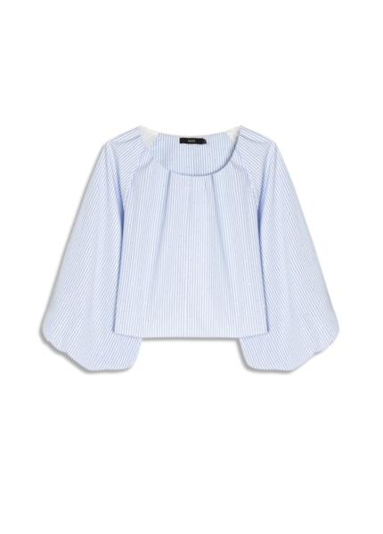 Blusa Tricoline Ballon Sleeve Azul Claro