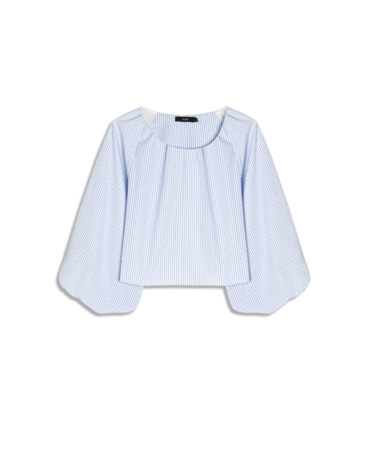 Blusa Tricoline Ballon Sleeve Azul Claro