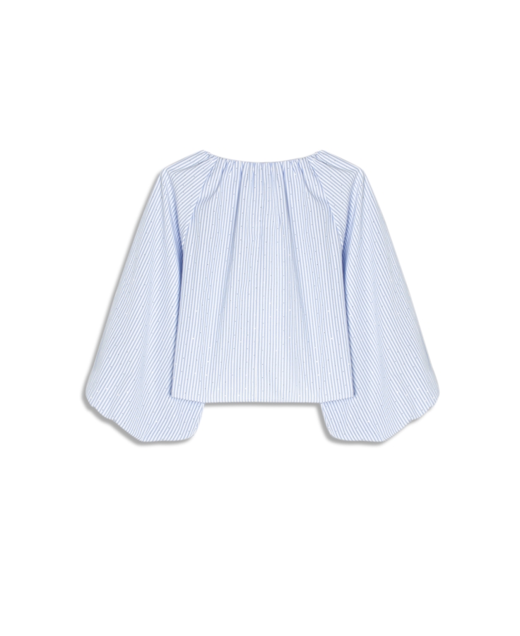 Blusa Tricoline Ballon Sleeve Azul Claro