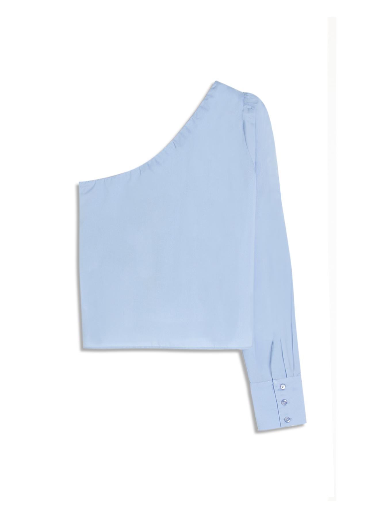 Blusa Tricoline One Shoulder Azul Claro