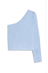 Blusa Tricoline One Shoulder Azul Claro