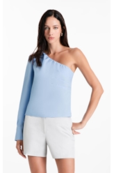 Blusa Tricoline One Shoulder Azul Claro