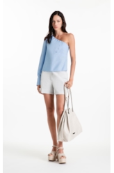 Blusa Tricoline One Shoulder Azul Claro