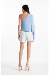 Blusa Tricoline One Shoulder Azul Claro