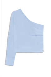 Blusa Tricoline One Shoulder Azul Claro