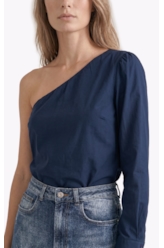 Blusa Tricoline One Shoulder Dark Navy