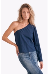 Blusa Tricoline One Shoulder Dark Navy