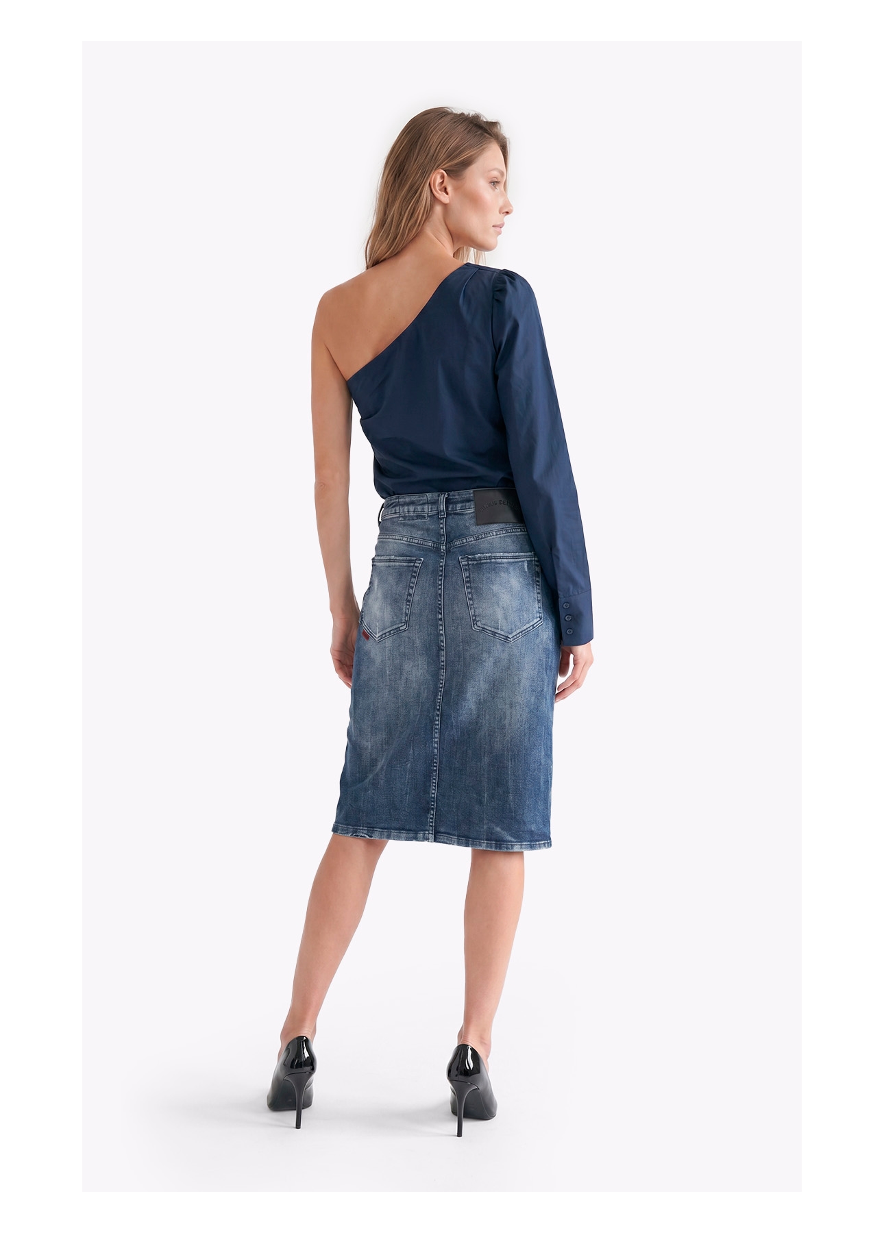 Blusa Tricoline One Shoulder Dark Navy