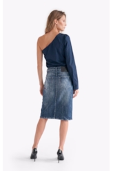 Blusa Tricoline One Shoulder Dark Navy