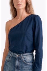 Blusa Tricoline One Shoulder Dark Navy