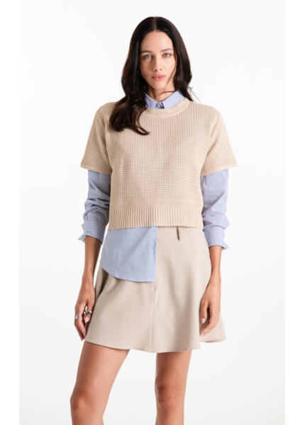 Blusa Tricot Blusa Knit Texture Areia