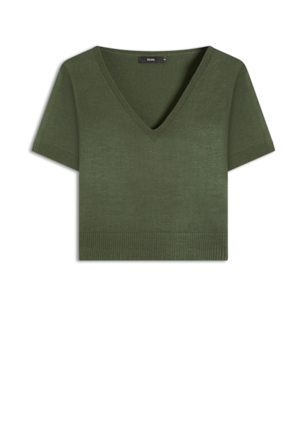 Blusa Tricot  Jersey Knit Neck Verde Militar