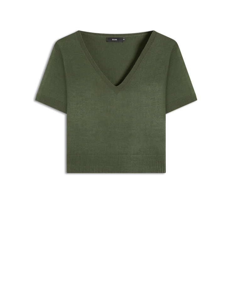 Blusa Tricot  Jersey Knit Neck Verde Militar