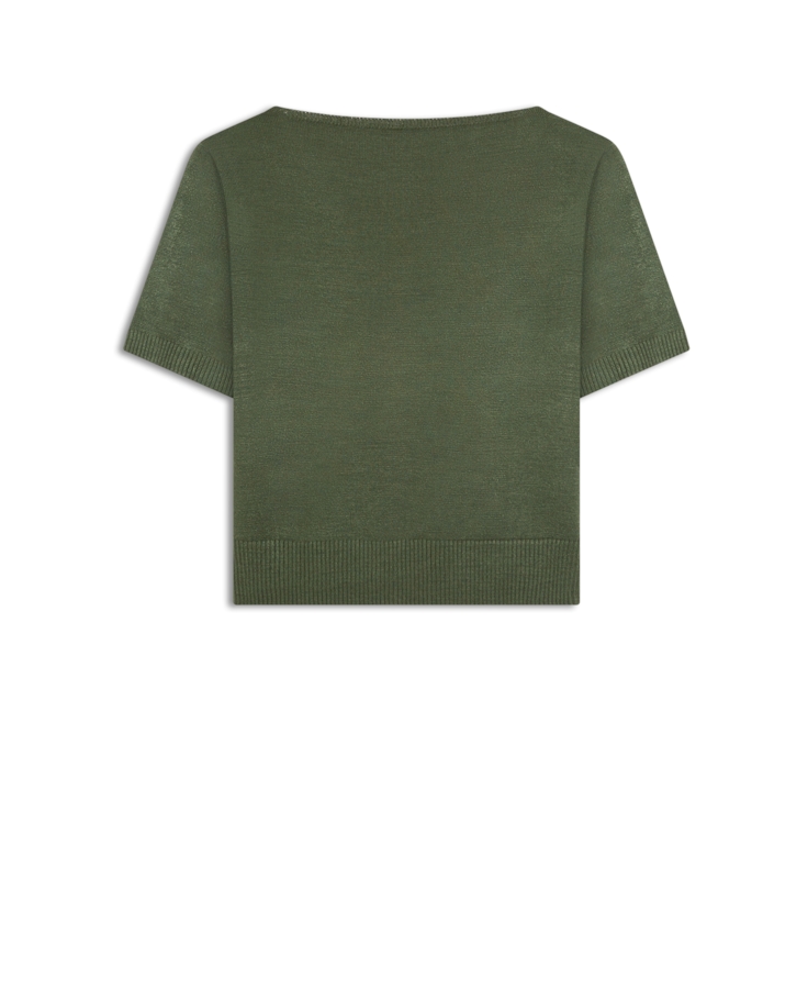 Blusa Tricot  Jersey Knit Neck Verde Militar