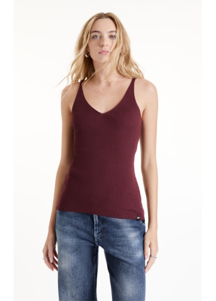 Blusa Tricot Knit Ribbed Freddo Neck Bordeaux