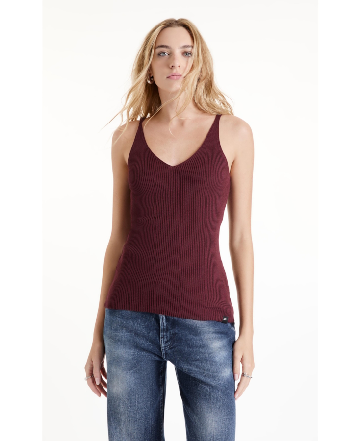 Blusa Tricot Knit Ribbed Freddo Neck Bordeaux