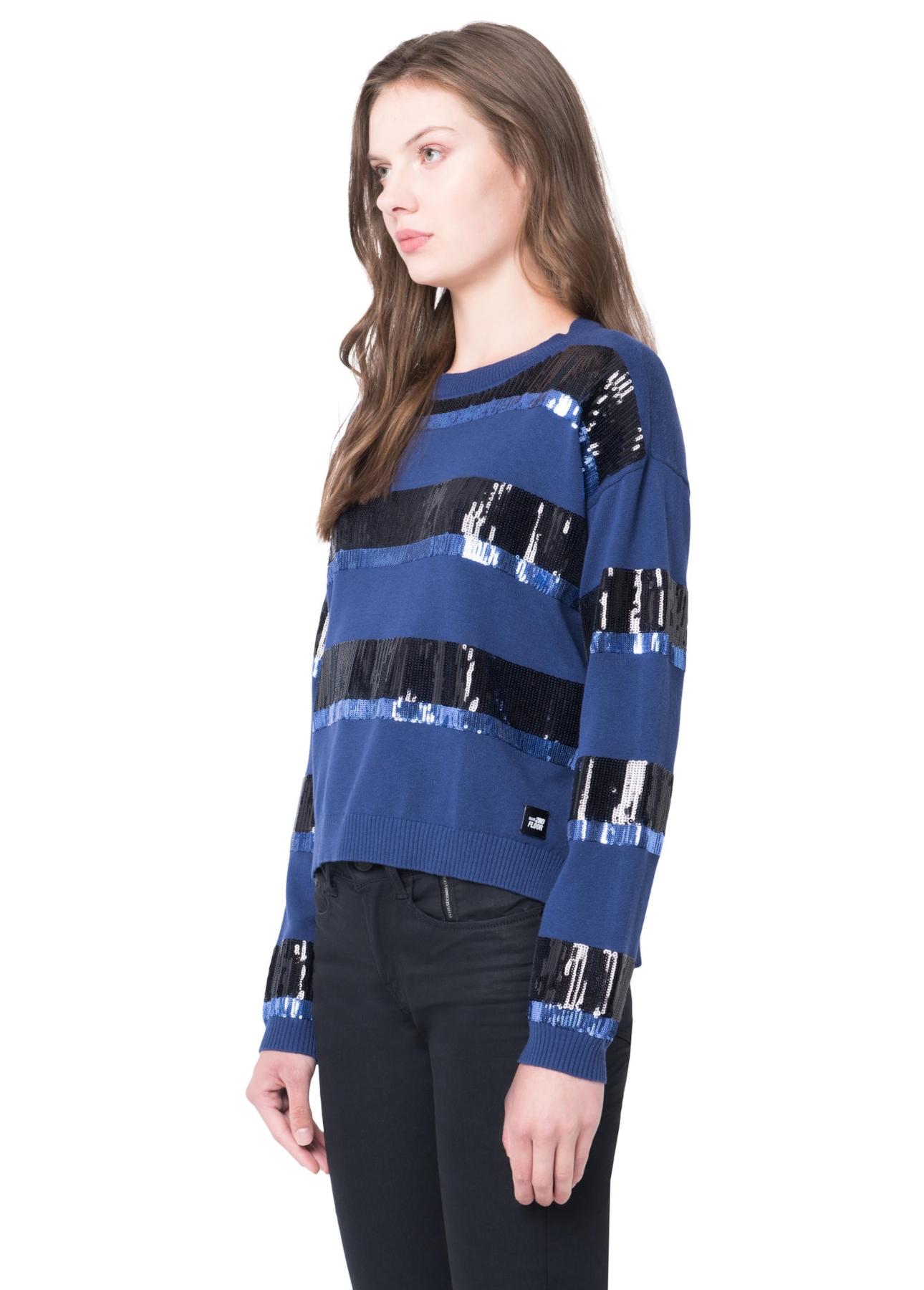 Blusa Tricot Listras Paetês 2nd Floor Marinho