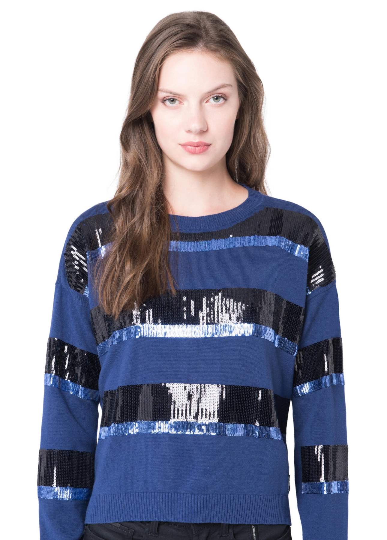 Blusa Tricot Listras Paetês 2nd Floor Marinho