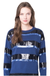 Blusa Tricot Listras Paetês 2nd Floor Marinho