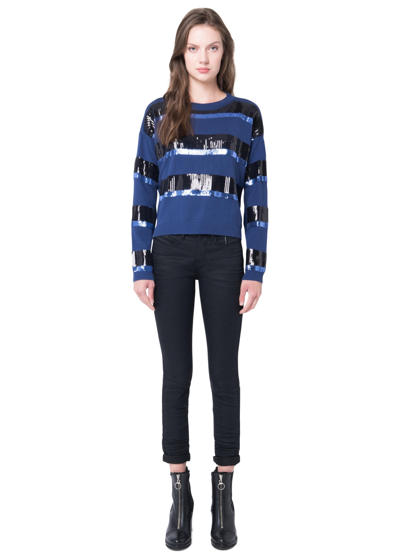 Blusa Tricot Listras Paetês 2nd Floor Marinho